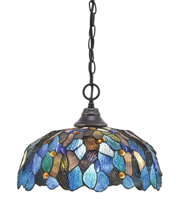 Toltec Lighting Chain Hung Pendant with Blue Mosaic Art Glass - Image 1