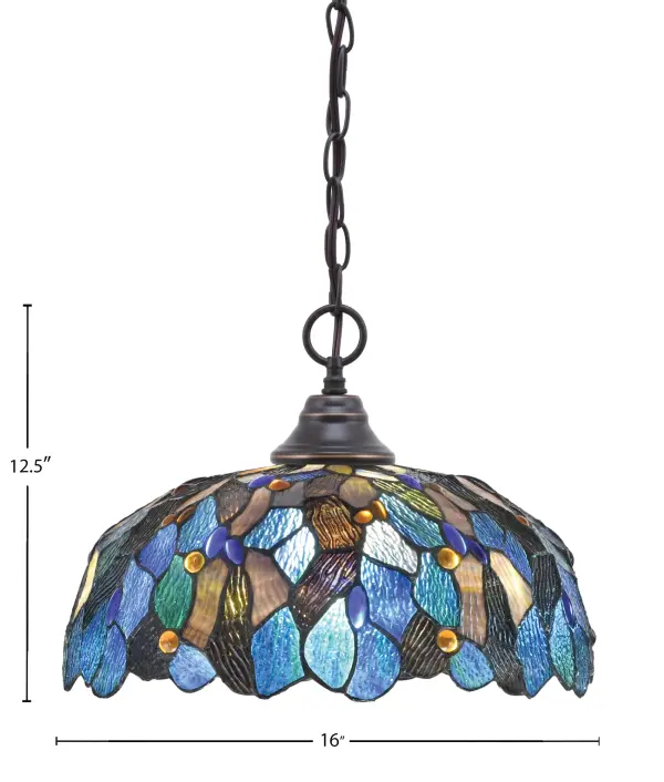 Toltec Lighting Chain Hung Pendant with Blue Mosaic Art Glass - Image 2