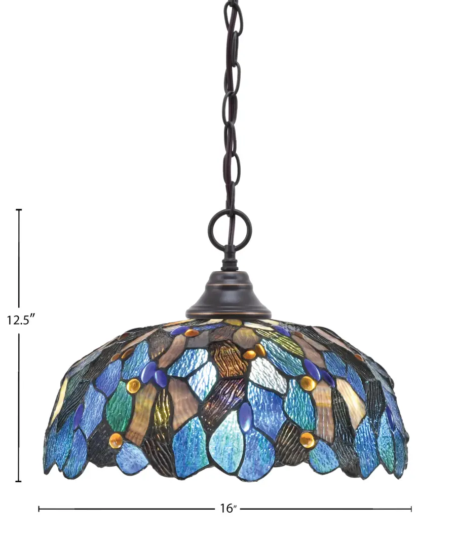 Toltec Lighting Chain Hung Pendant with Blue Mosaic Art Glass - Image 2