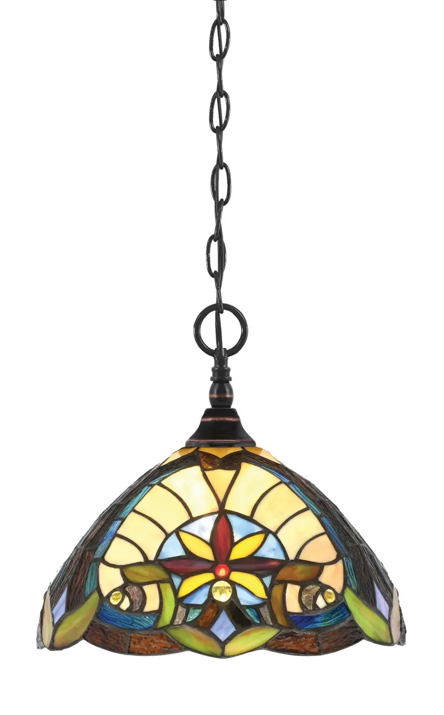 Toltec Chain Hung Mini Pendant with Earth Star Art Glass - Image 1