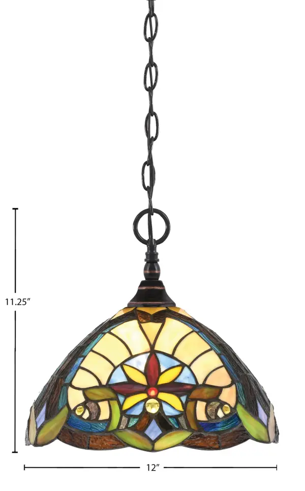 This chain-hung mini pendant combines a distinctive Black Copper finish with captivating Earth Star art glass, creating a statement piece perfect for intimate spaces. The adjustable hanging height and sloped ceiling compatibility make it highly versatile. - alternate view