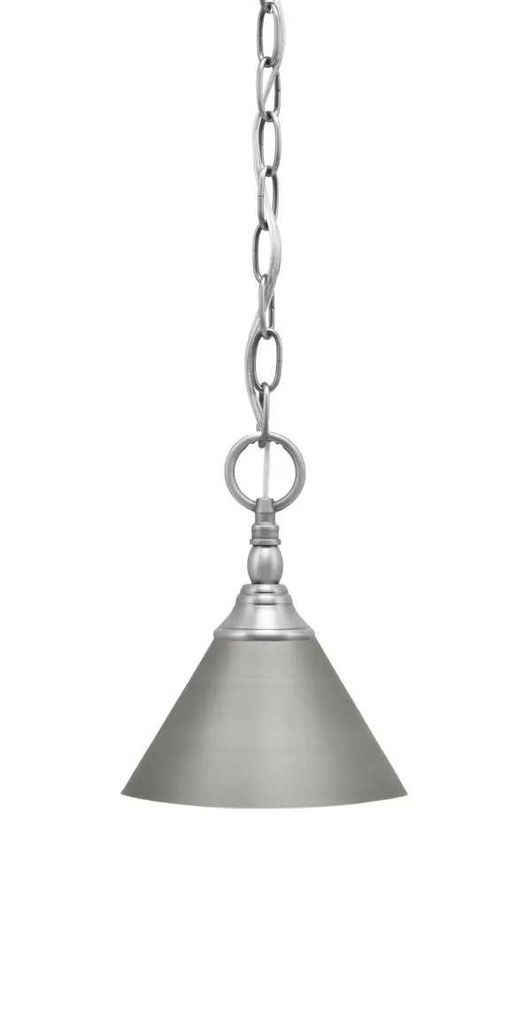 This sleek mini pendant combines modern industrial styling with practical functionality. The 7-inch brushed nickel cone shade delivers focused task lighting while the adjustable chain allows customization for various ceiling heights.
