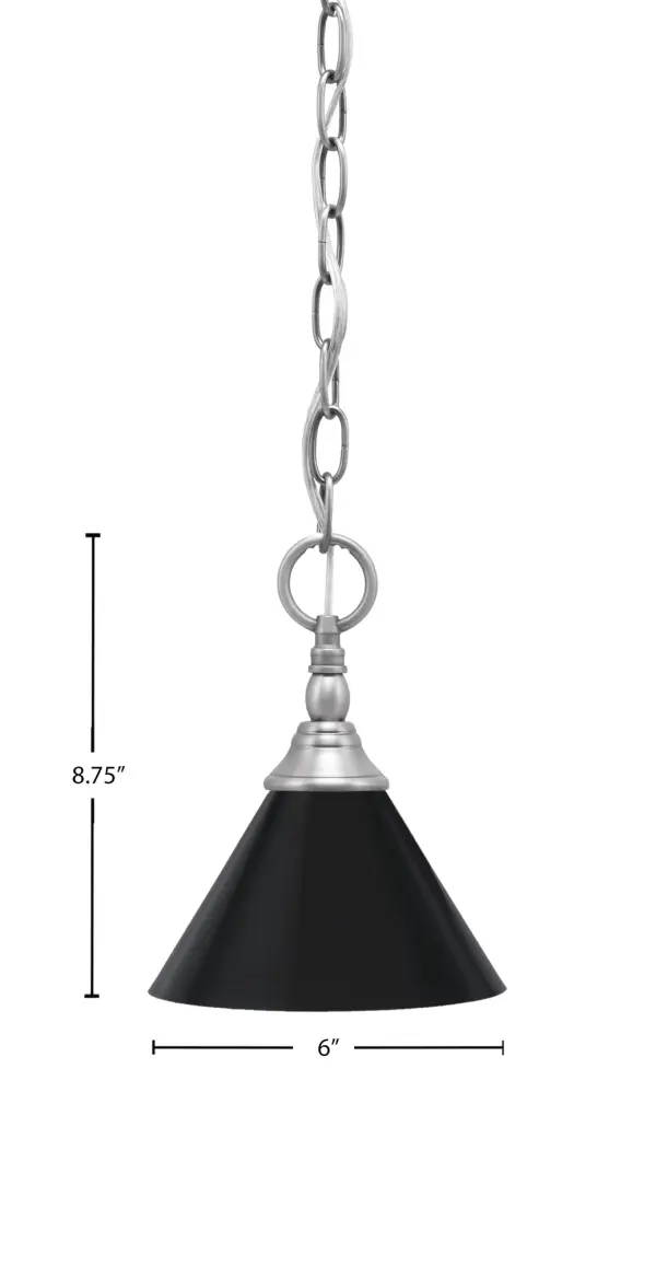 This versatile mini pendant combines brushed nickel hardware with a sleek matte black cone shade for a modern industrial aesthetic. At just 7 inches wide, it's perfect for task lighting or clustered installations. - alternate view