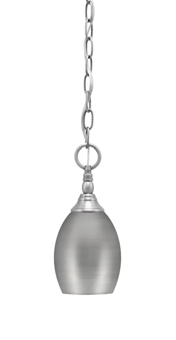 Brushed Nickel Chain Hung Mini Pendant with Oval Metal Shade