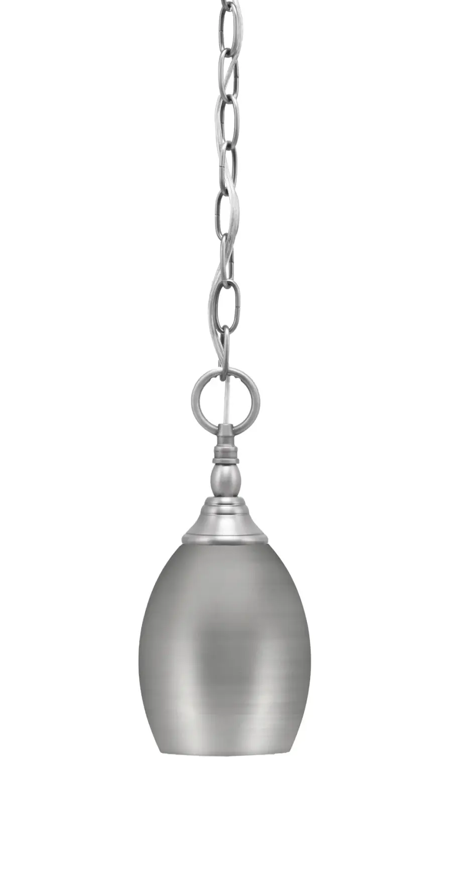 Brushed Nickel Chain Hung Mini Pendant with Oval Metal Shade