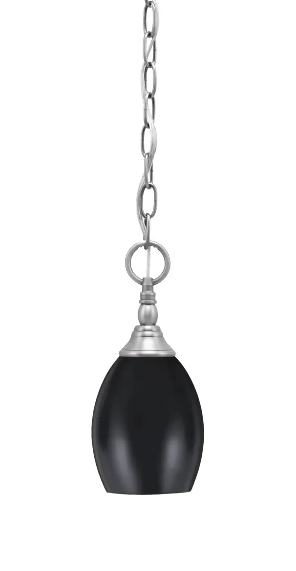 This mini pendant combines brushed nickel hardware with a matte black oval shade for a sleek industrial look. At just 5" wide, it's ideal for tight spaces or grouped installations over kitchen islands and bars.