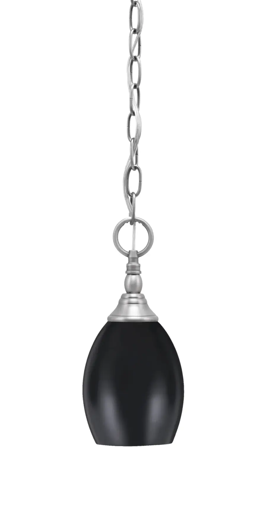 Toltec Chain Hung Mini Pendant with Matte Black Oval Shade - Image 1