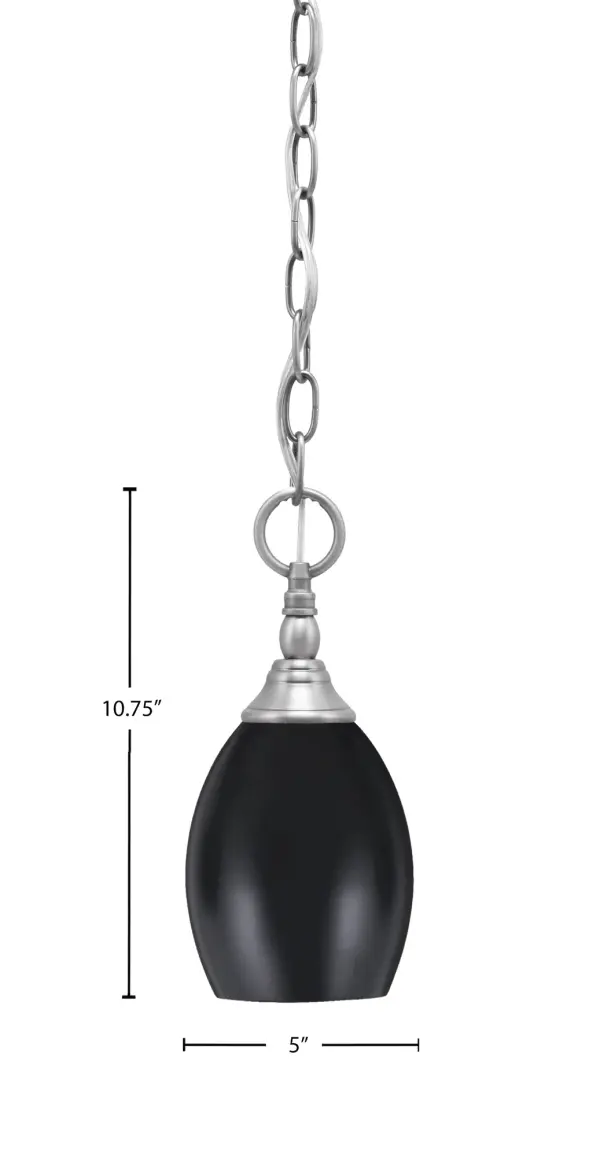 This mini pendant combines brushed nickel hardware with a matte black oval shade for a sleek industrial look. At just 5" wide, it's ideal for tight spaces or grouped installations over kitchen islands and bars. - alternate view