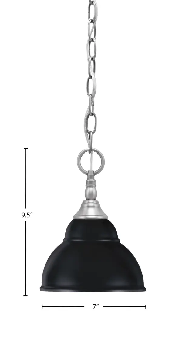 This versatile mini pendant combines brushed nickel hardware with a striking matte black double bubble metal shade. At just 7" wide, it's perfect for tight spaces or grouped installations over kitchen islands and dining areas. - alternate view