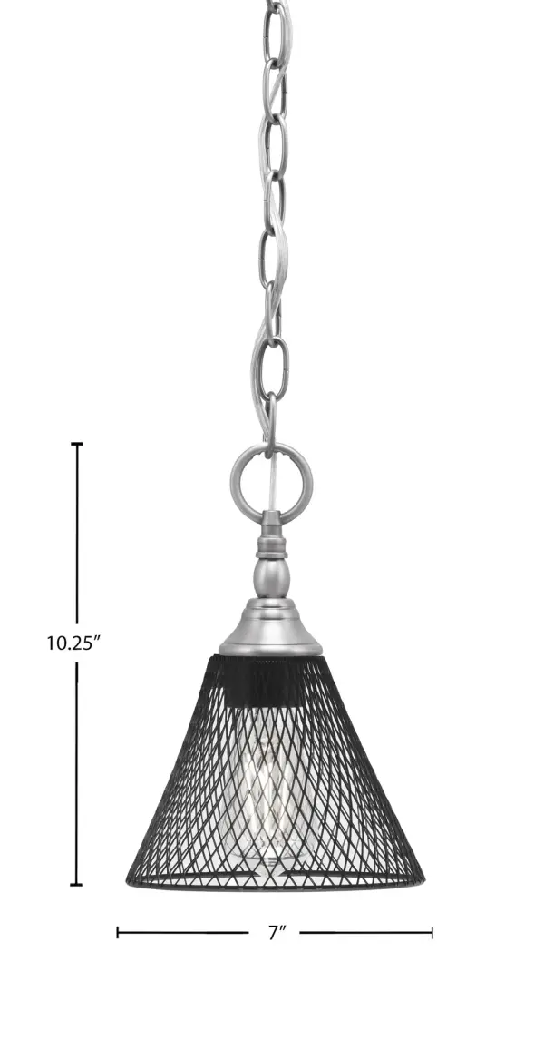 Brushed Nickel Mini Pendant with Matte Black Mesh Shade - Image 2
