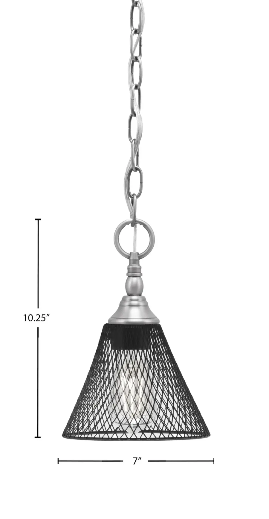 Brushed Nickel Mini Pendant with Matte Black Mesh Shade - Image 2