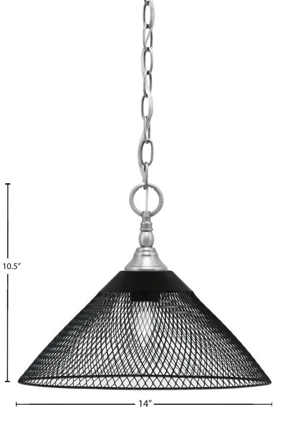 Brushed Nickel Mini Pendant with Matte Black Cone Mesh Shade - Image 2