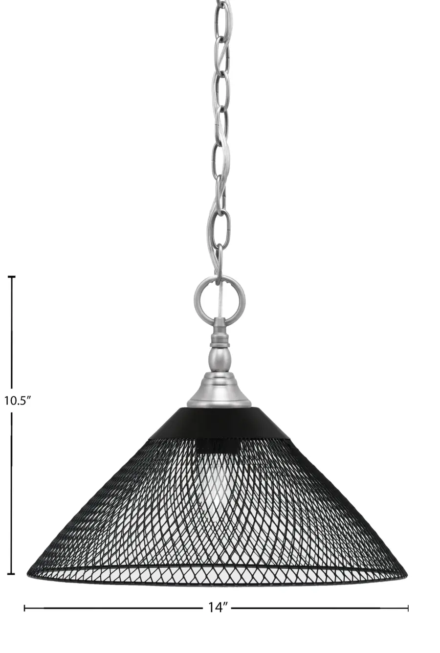 Brushed Nickel Mini Pendant with Matte Black Cone Mesh Shade - Image 2