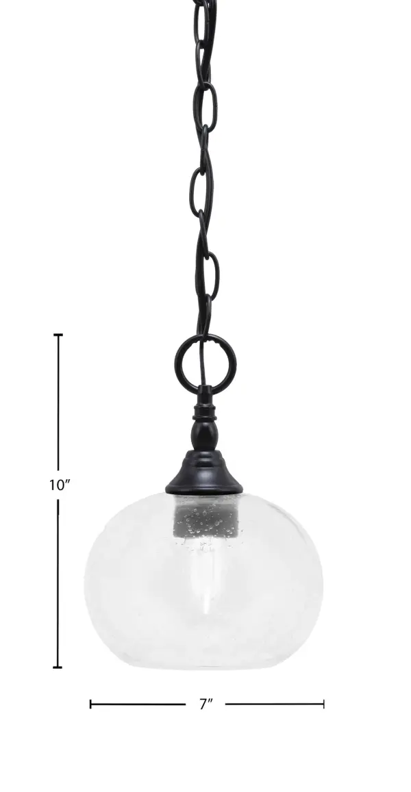 This mini pendant combines industrial styling with a unique clear bubble glass shade. The compact 7-inch diameter makes it perfect for smaller spaces or grouped installations. Matte black finish adds modern sophistication. - alternate view