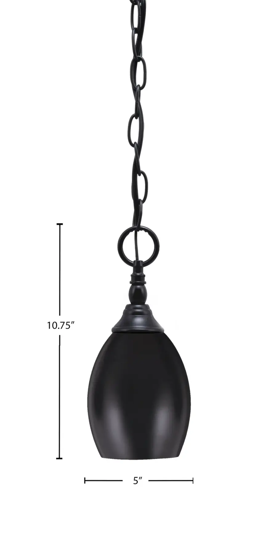 Toltec Lighting Chain Hung Mini Pendant with Matte Black Oval Metal Shade - Image 2