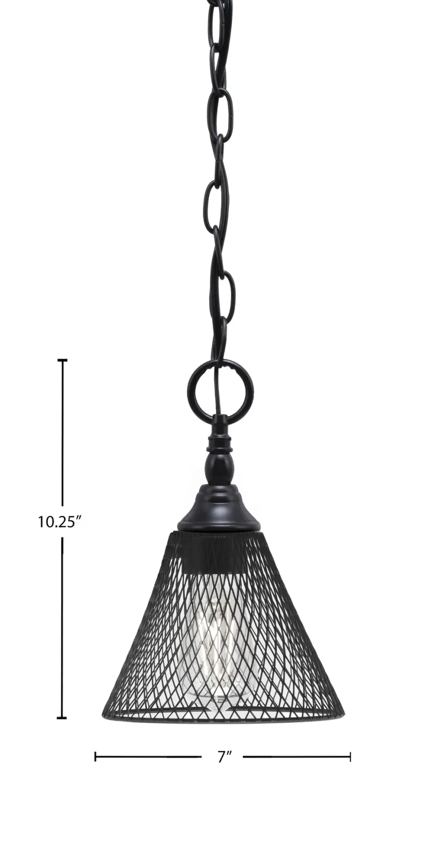 Toltec Lighting Chain Hung Mini Pendant with Matte Black Cone Mesh Shade - Image 2