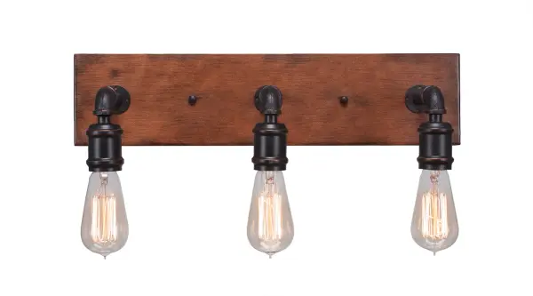 Portland 3 Light Bath Bar in Painted Wood-Look Metal & Dark Granite - Image 1