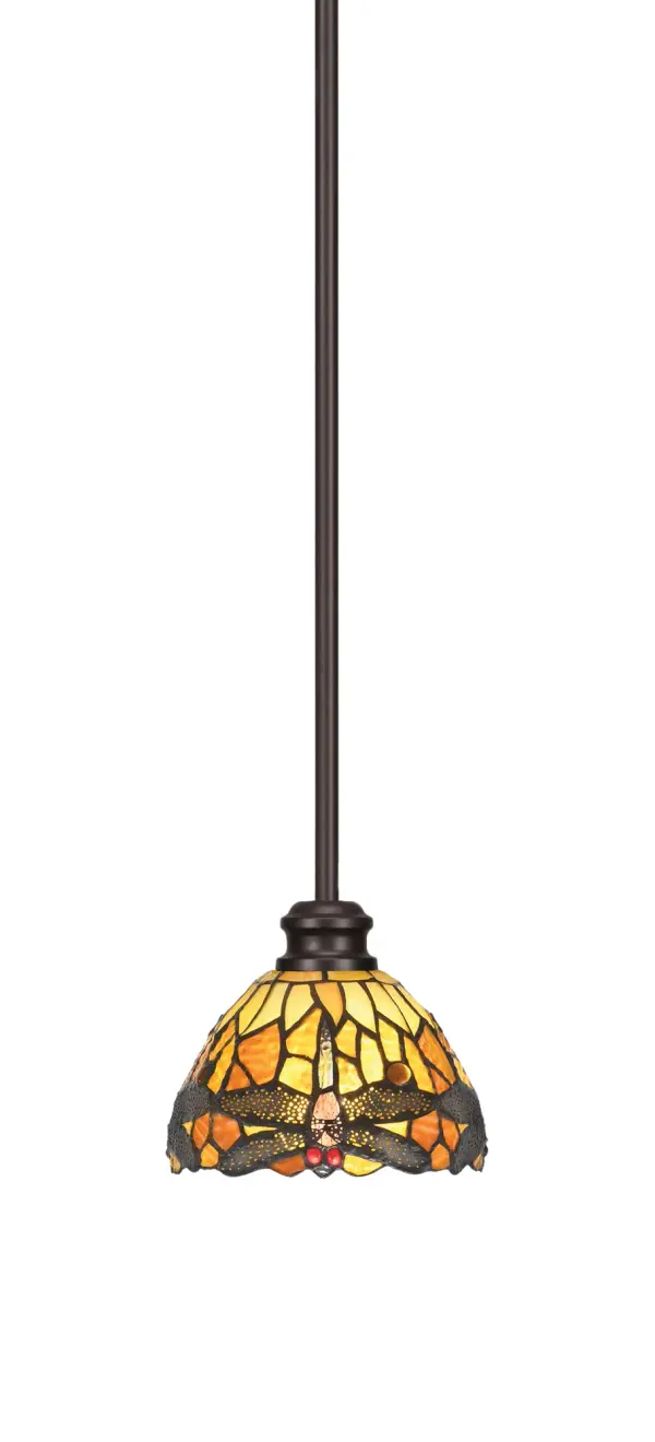 Edge Stem Hung Mini Pendant with Amber Dragonfly Art Glass - Image 1