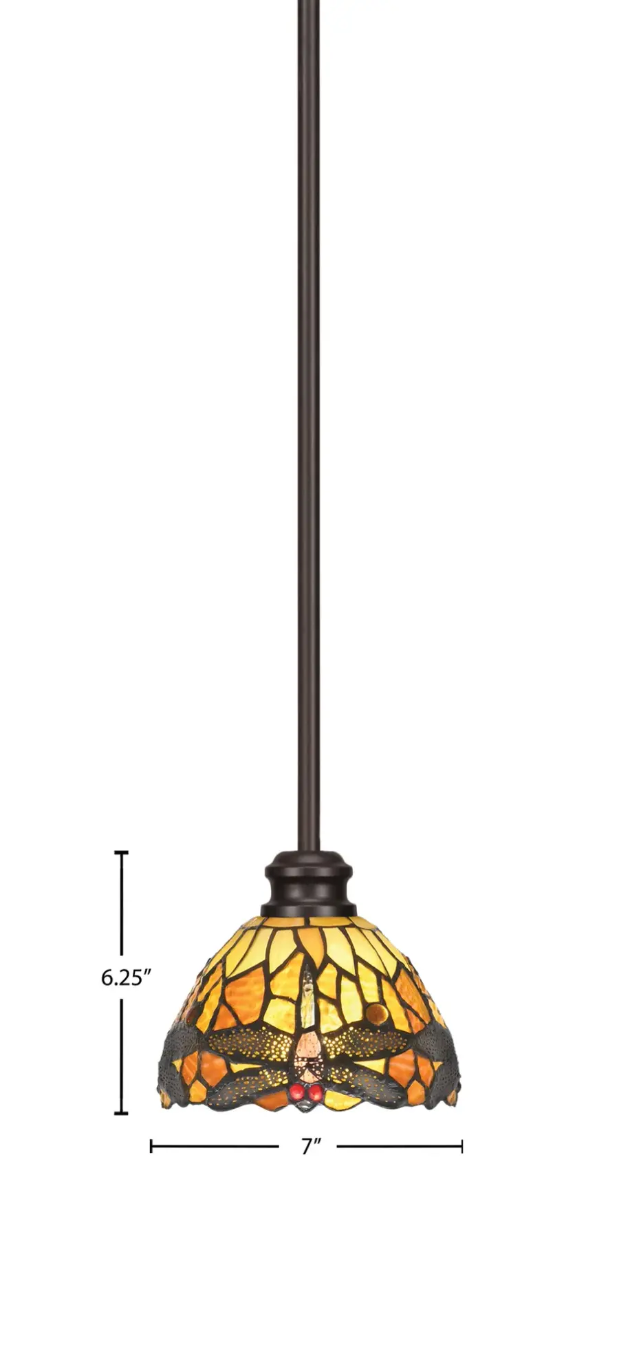 Edge Stem Hung Mini Pendant with Amber Dragonfly Art Glass - Image 2