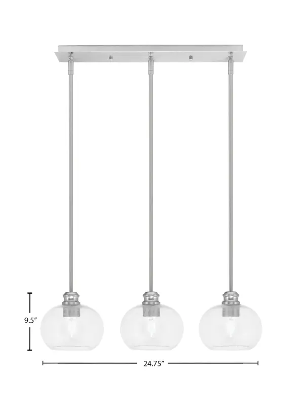 Edge 3-Light Linear Pendant with Clear Bubble Glass - Image 2