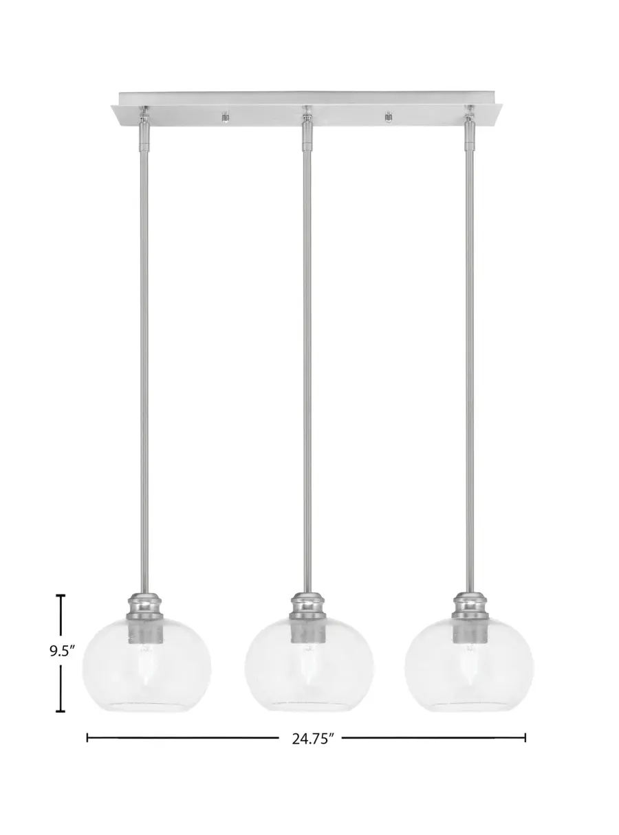 Edge 3-Light Linear Pendant with Clear Bubble Glass - Image 2