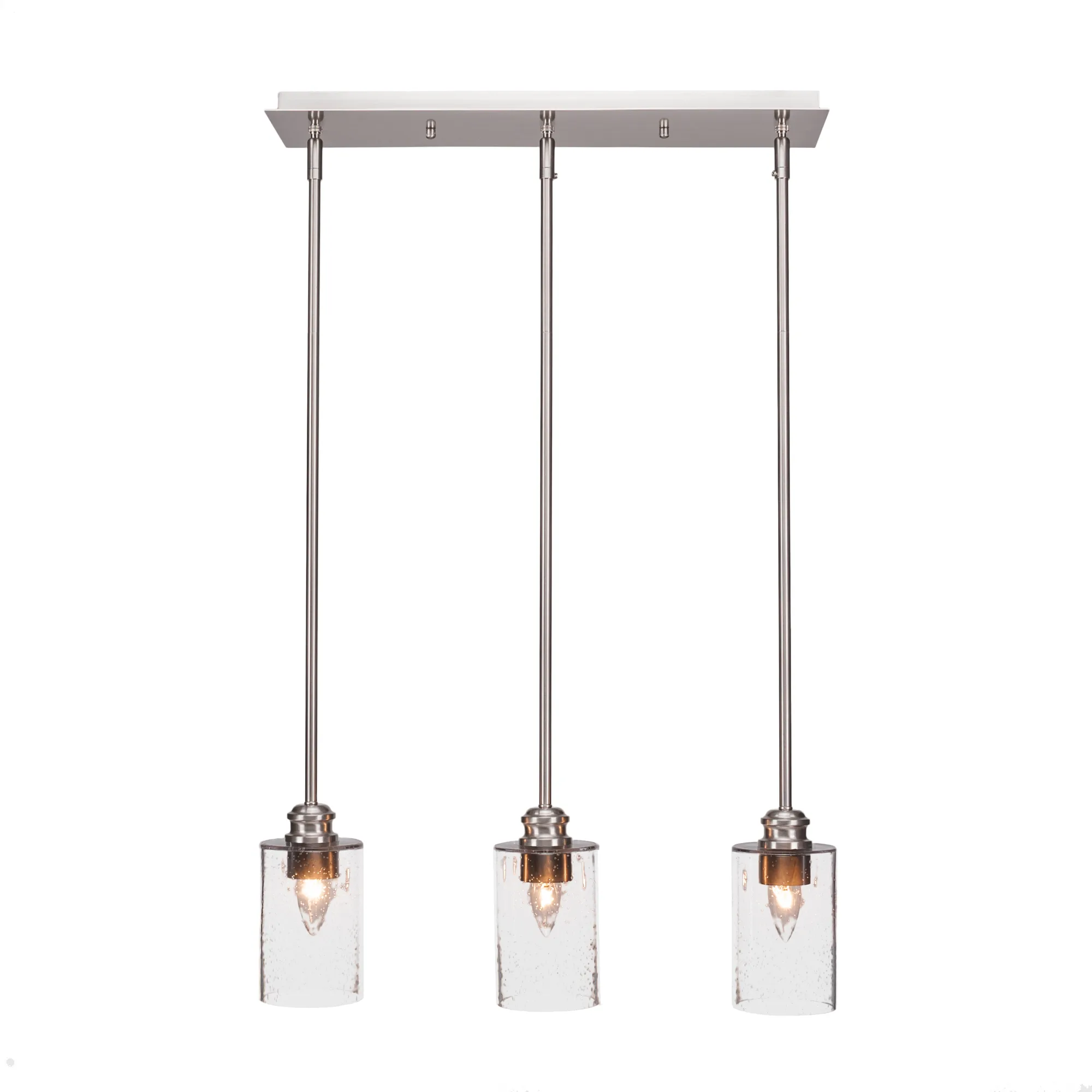 Edge 3-Light Linear Pendant in Brushed Nickel with Clear Bubble Glass