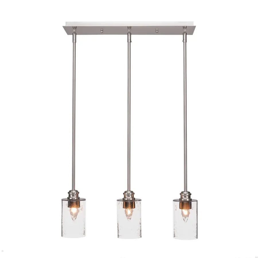 Edge 3-Light Linear Pendant in Brushed Nickel with Clear Bubble Glass