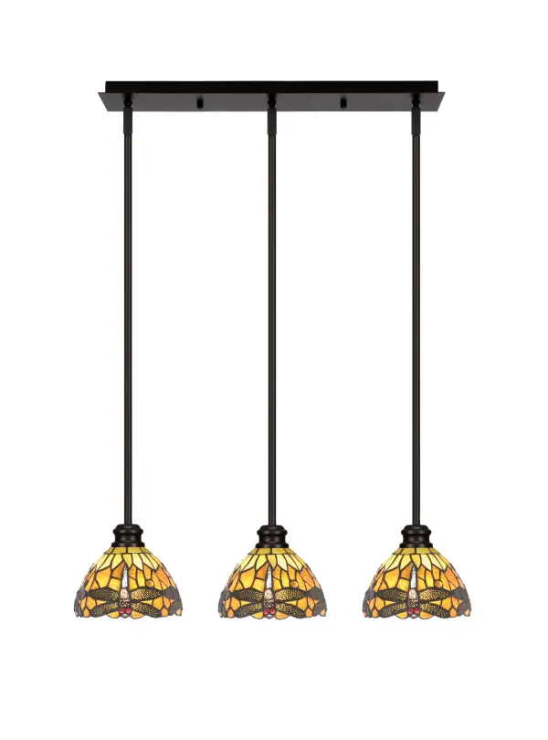 Edge 3-Light Linear Pendant in Espresso with Amber Dragonfly Glass - Image 1