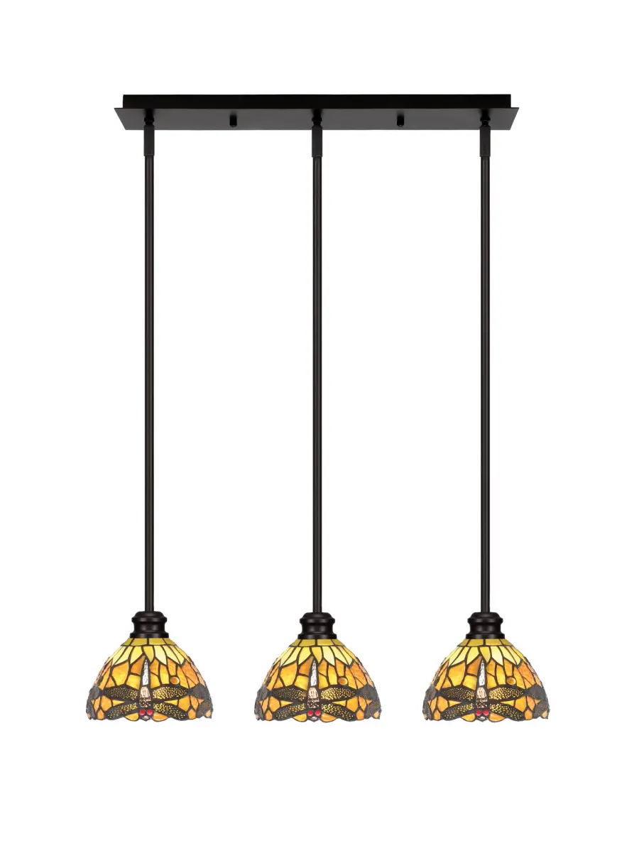 Edge 3-Light Linear Pendant in Espresso with Amber Dragonfly Glass - Image 1