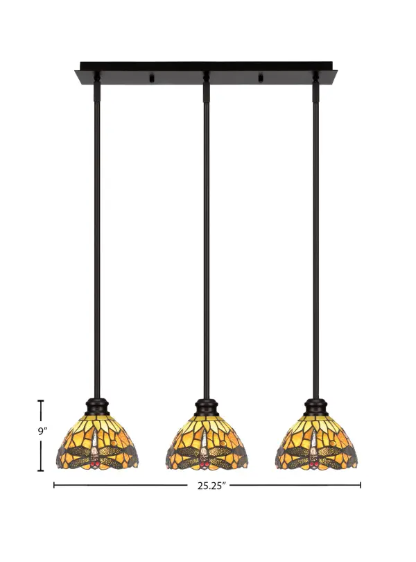 Edge 3-Light Linear Pendant in Espresso with Amber Dragonfly Glass - Image 2
