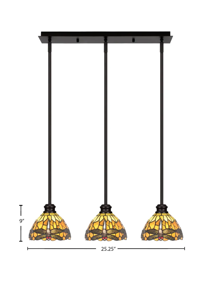 Edge 3-Light Linear Pendant in Espresso with Amber Dragonfly Glass - Image 2