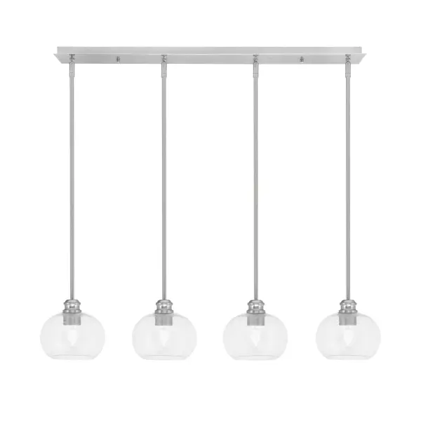 The Edge 4-Light Linear Pendant combines contemporary styling with versatile functionality. Its brushed nickel finish and clear bubble glass shades create visual interest while providing excellent illumination for dining and task areas.