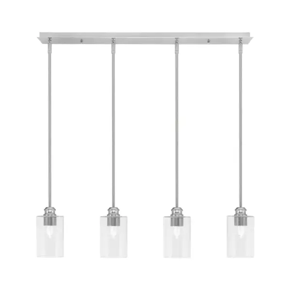 The Edge 4-Light Linear Pendant combines contemporary style with practical functionality. Its brushed nickel finish and distinctive clear bubble glass shades create visual interest while providing ample illumination over dining tables and kitchen islands.