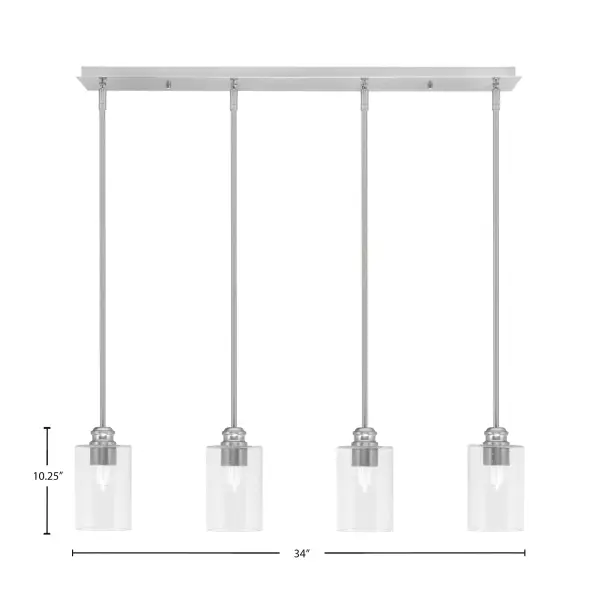 The Edge 4-Light Linear Pendant combines contemporary style with practical functionality. Its brushed nickel finish and distinctive clear bubble glass shades create visual interest while providing ample illumination over dining tables and kitchen islands. - alternate view