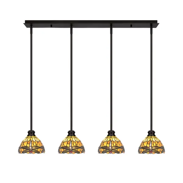 Edge 4-Light Linear Pendant with Amber Dragonfly Glass - Image 1
