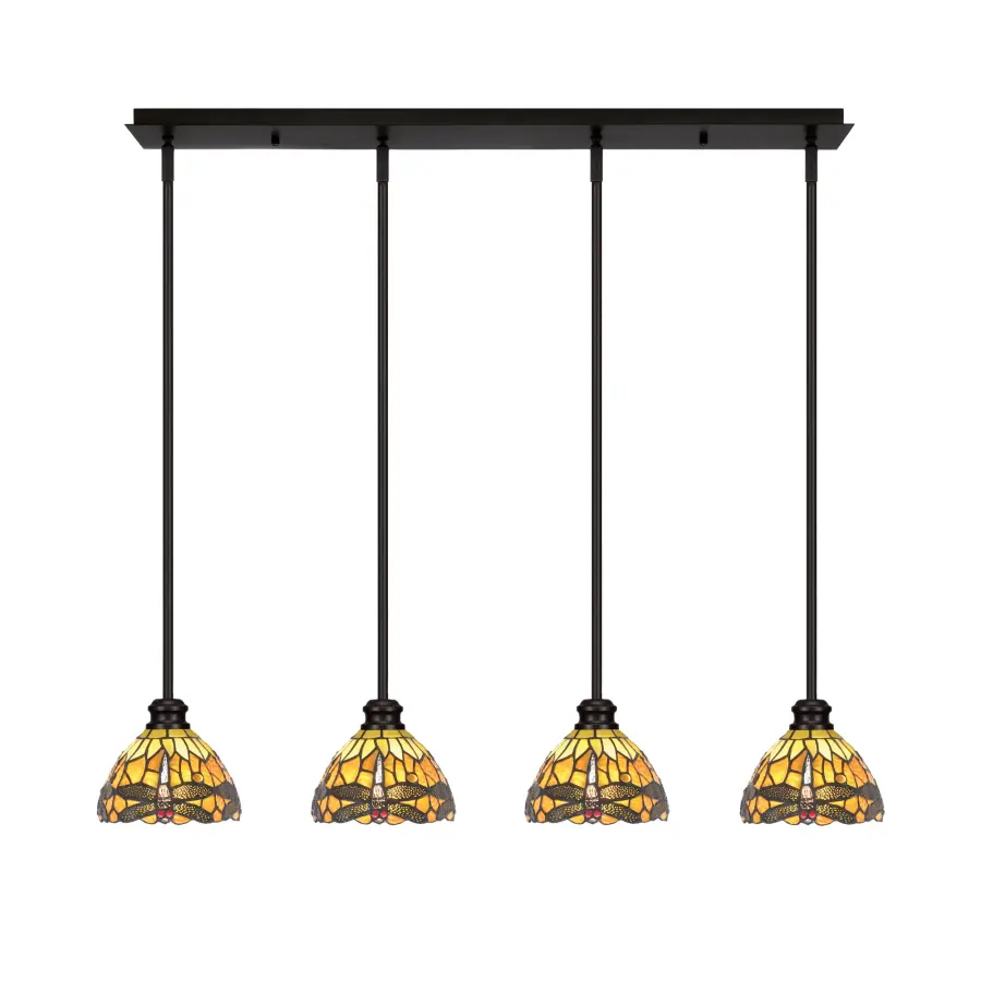 Edge 4-Light Linear Pendant with Amber Dragonfly Glass - Image 1