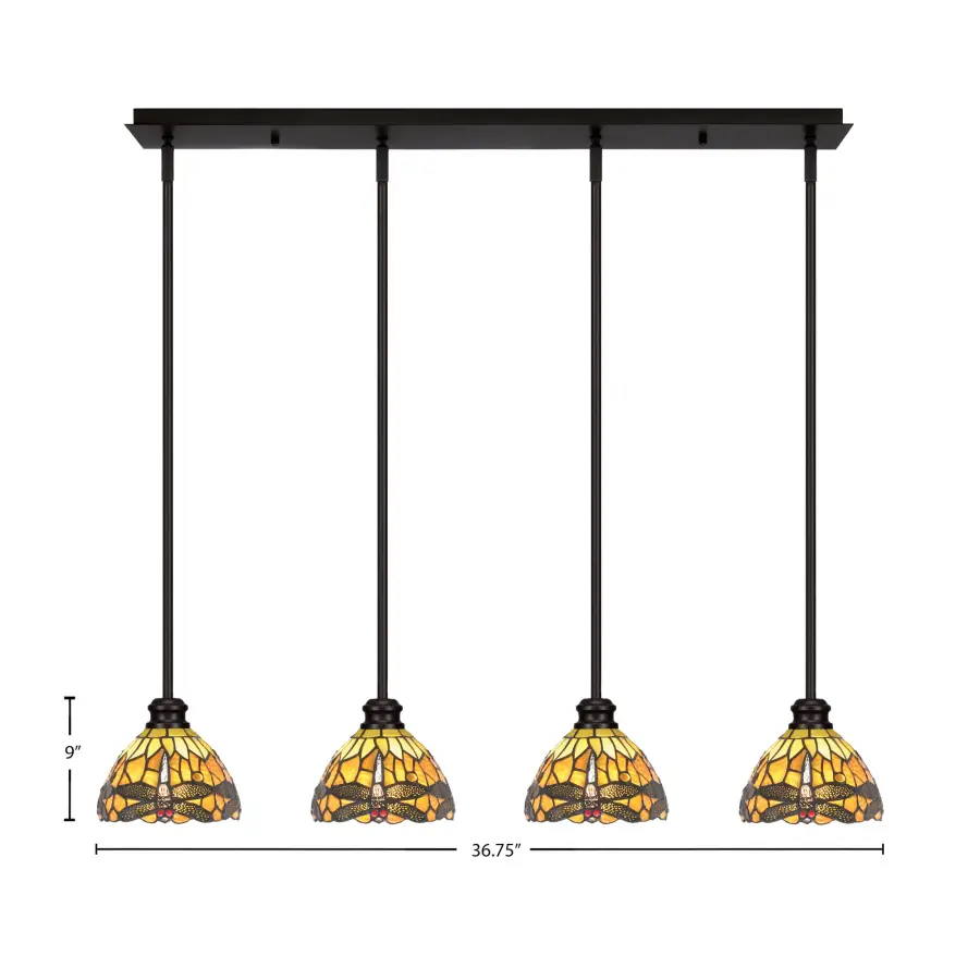 Edge 4-Light Linear Pendant with Amber Dragonfly Glass - Image 2