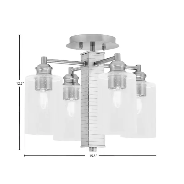 The Edge 4-Light Semi-Flush combines contemporary styling with unique clear bubble glass shades. Its brushed nickel finish and compact 15.5" profile make it ideal for medium-sized rooms with standard ceiling heights. - alternate view