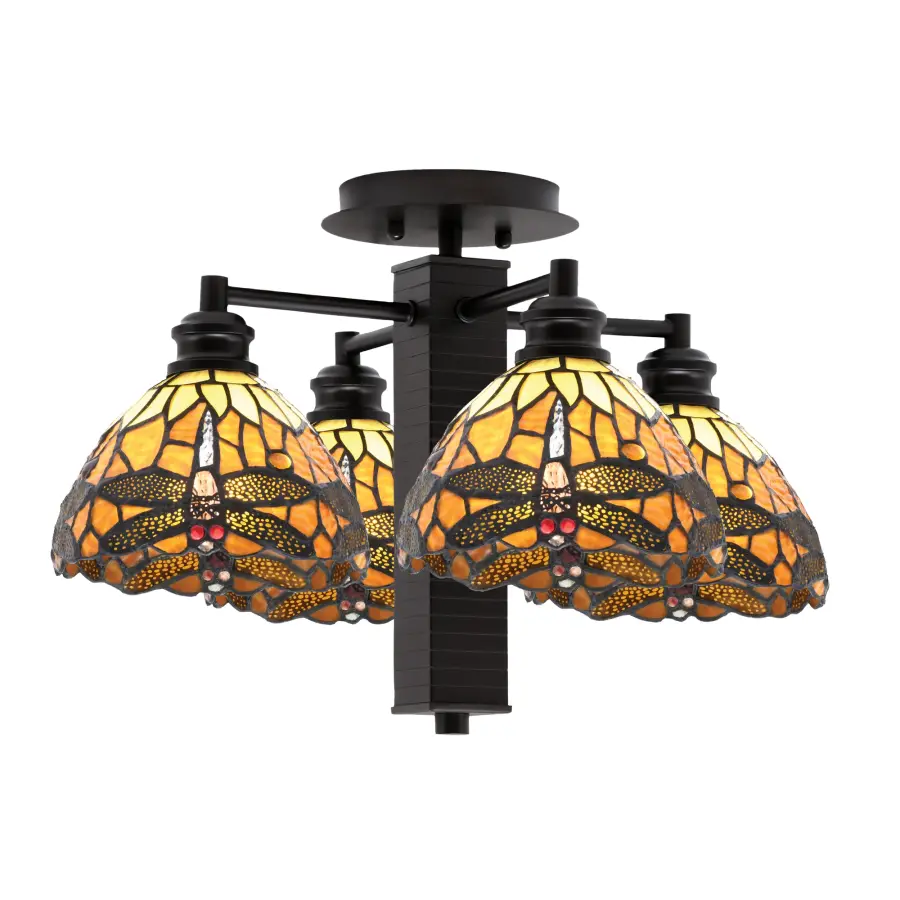 Edge 4 Light Semi-Flush with Amber Dragonfly Art Glass - Image 1
