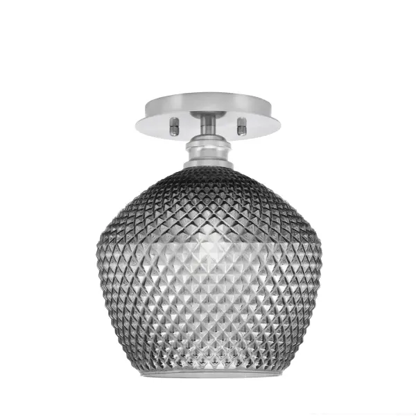 The Edge Semi-Flush combines sleek brushed nickel with smoke textured glass for a contemporary look. Its compact 9-inch size makes it ideal for smaller spaces like hallways, closets, and bathrooms.