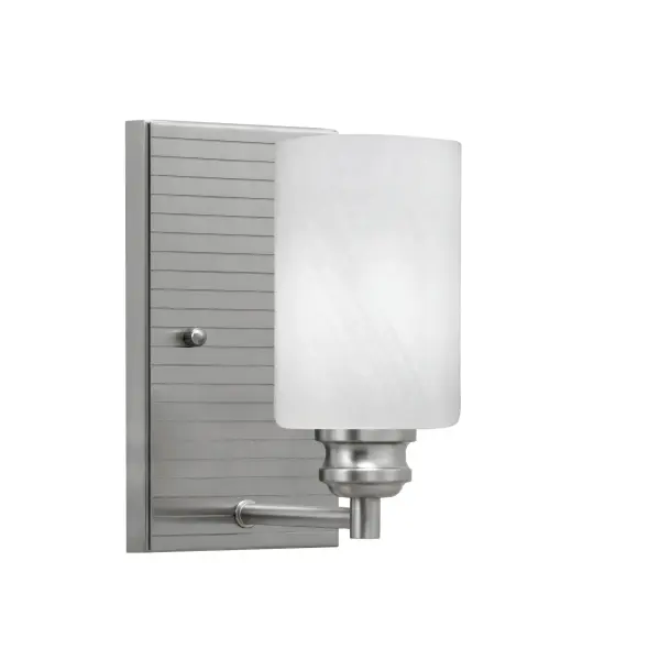 The Edge Wall Sconce combines brushed nickel sophistication with warm white marble glass for versatile ambient lighting. Its compact 4-inch profile and up/down mounting flexibility make it ideal for hallways, bathrooms, and accent lighting.