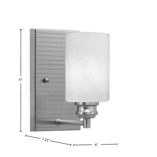 The Edge Wall Sconce combines brushed nickel sophistication with warm white marble glass for versatile ambient lighting. Its compact 4-inch profile and up/down mounting flexibility make it ideal for hallways, bathrooms, and accent lighting. - alternate view