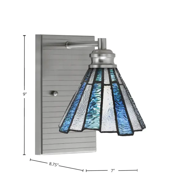 The Edge Wall Sconce combines contemporary styling with artisan glass craftsmanship. Its compact 7-inch profile and brushed nickel finish make it ideal for bathrooms, hallways, and powder rooms where space is limited but style matters. - alternate view