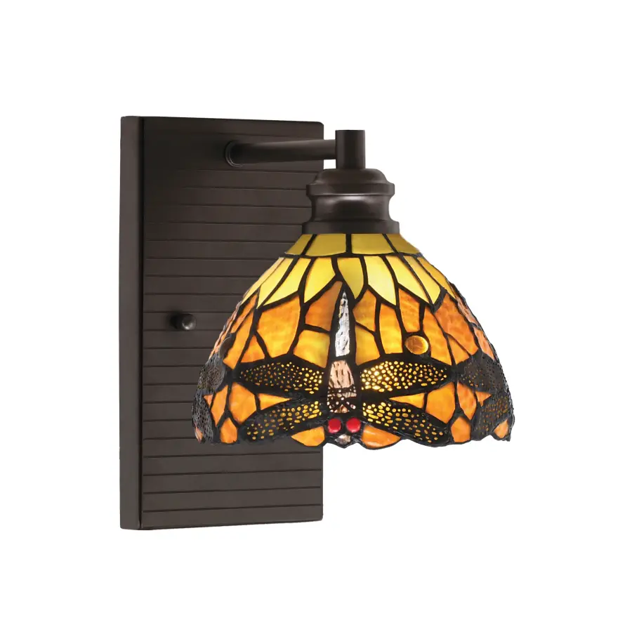 Edge Wall Sconce with Amber Dragonfly Art Glass