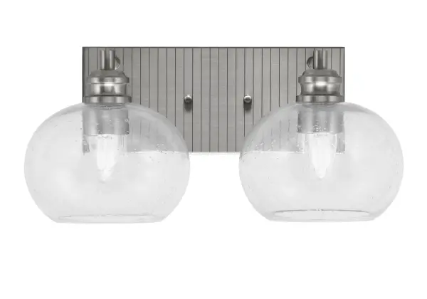 Edge 2 Light Bath Bar in Brushed Nickel with Clear Bubble Glass
