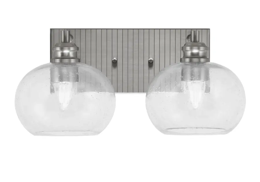 Edge 2 Light Bath Bar in Brushed Nickel with Clear Bubble Glass