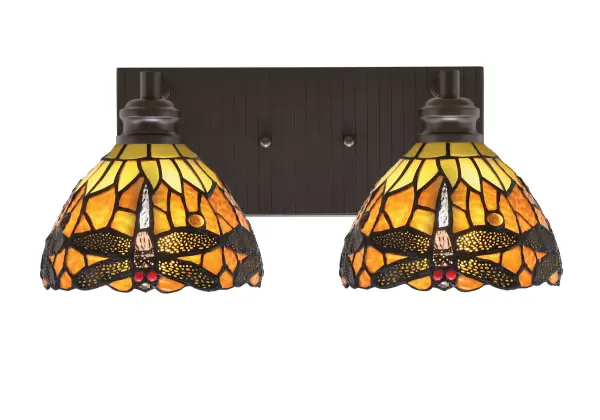 Edge 2-Light Bath Bar in Espresso with Amber Dragonfly Glass