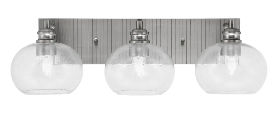 Edge 3 Light Bath Bar in Brushed Nickel with Clear Bubble Glass