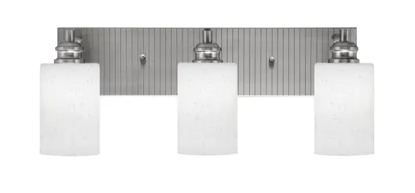 The Edge 3-Light Bath Bar combines brushed nickel elegance with soft white muslin glass diffusion. Its 22-inch span and reversible mounting make it adaptable to various bathroom sizes and mirror configurations.
