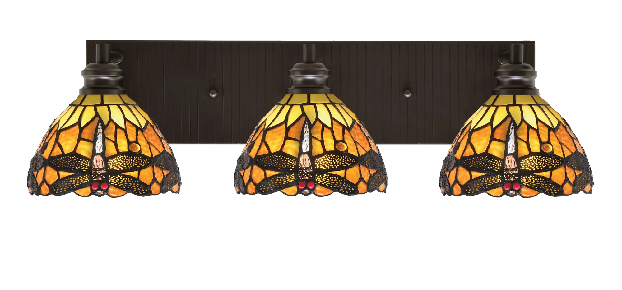 Edge 3-Light Bath Bar in Espresso with Amber Dragonfly Glass